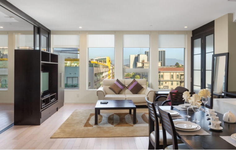 TENTEN Wilshire Apartment Dining and Living Room